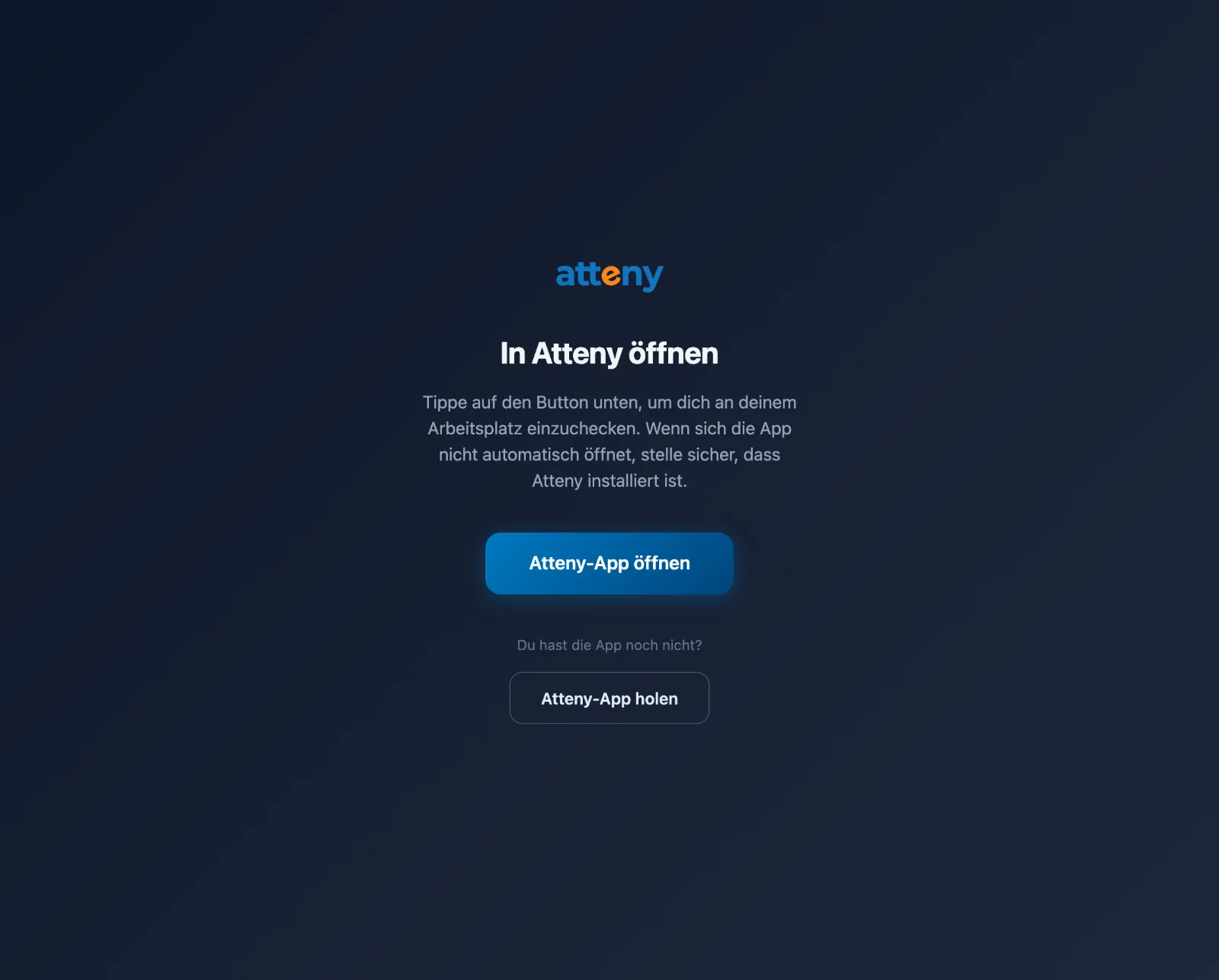 Die Webseite „In Atteny öffnen“, die erscheint, wenn ein Tag ohne installierte App berührt wird