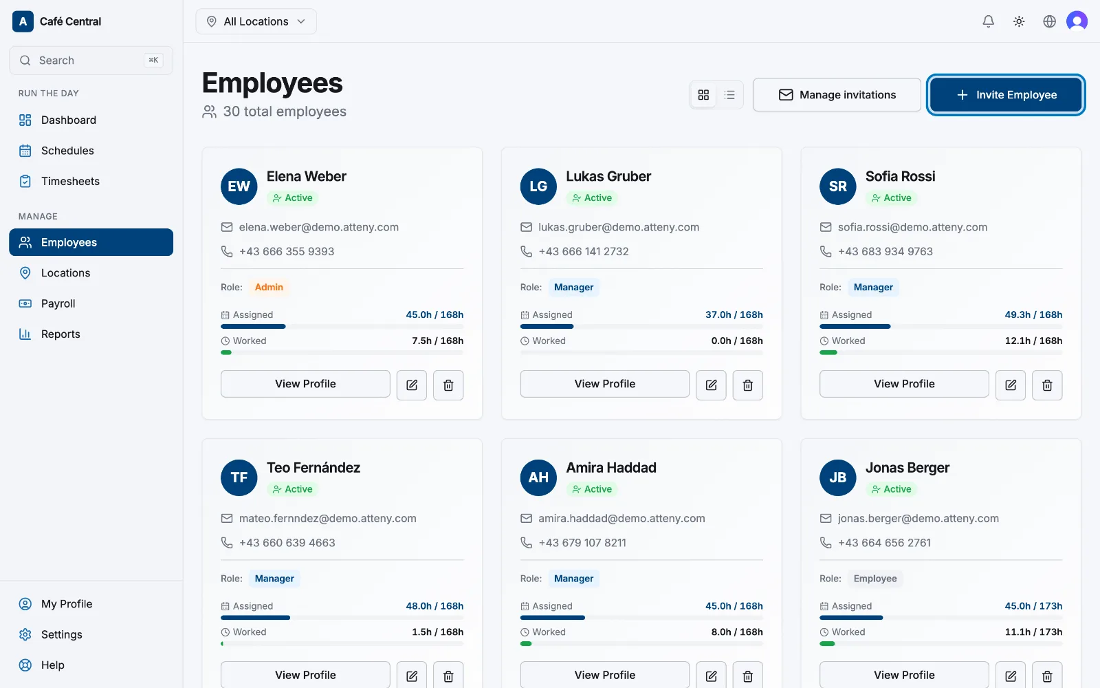 The Employees page with the Invite employee button highlighted