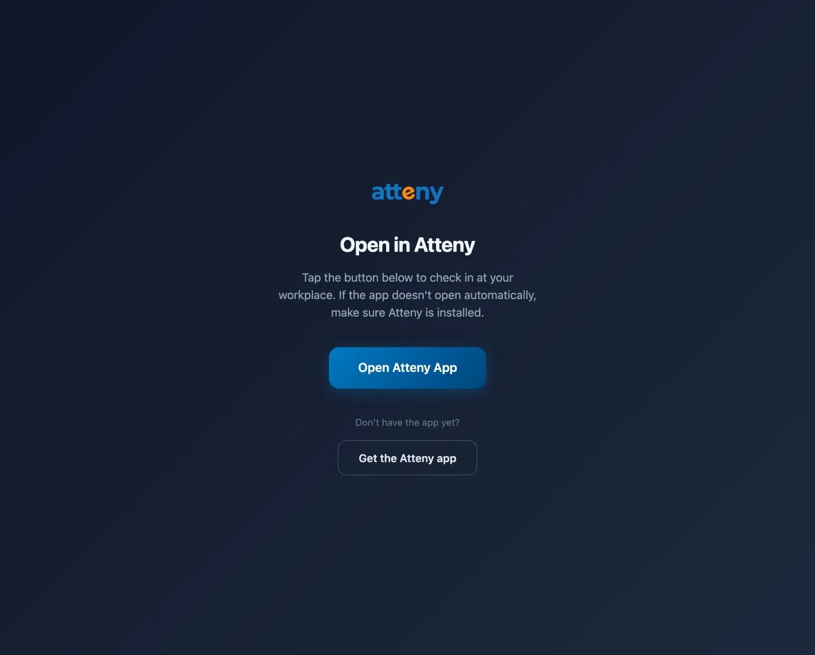 The Open in Atteny web page shown when a tag is tapped without the app installed