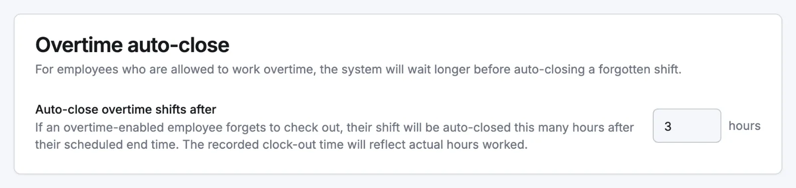 The Overtime auto-close and No-schedule auto-close settings on a location's Timesheets tab