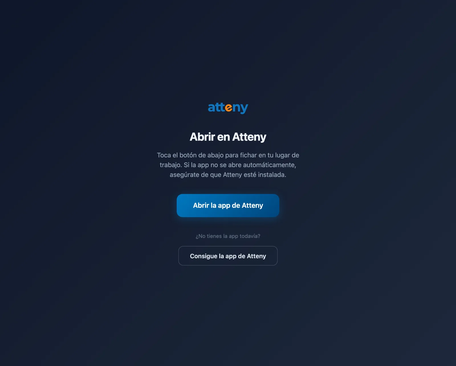 La página web Abrir en Atteny que aparece al tocar una etiqueta sin tener la app instalada