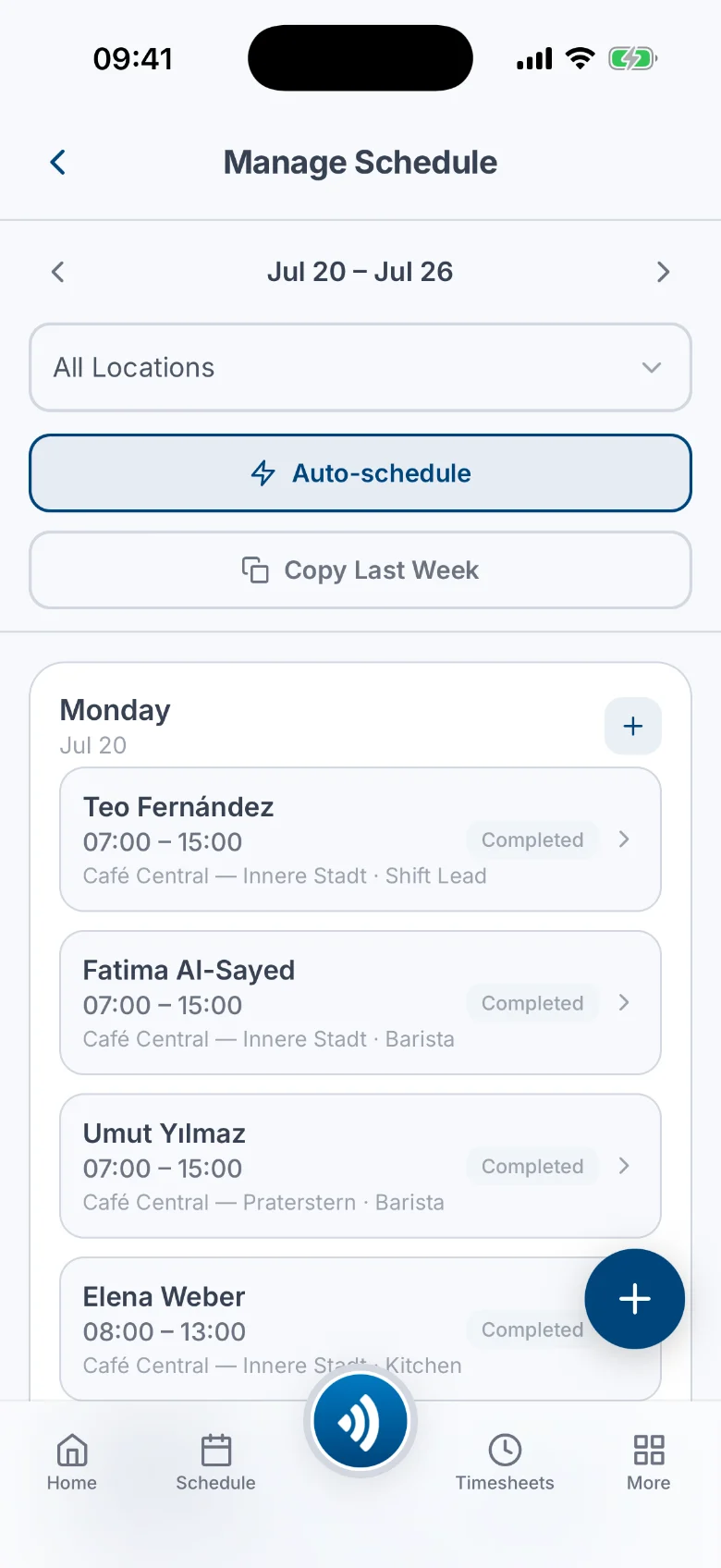 The Atteny mobile schedule manager with auto-schedule and copy-last-week actions