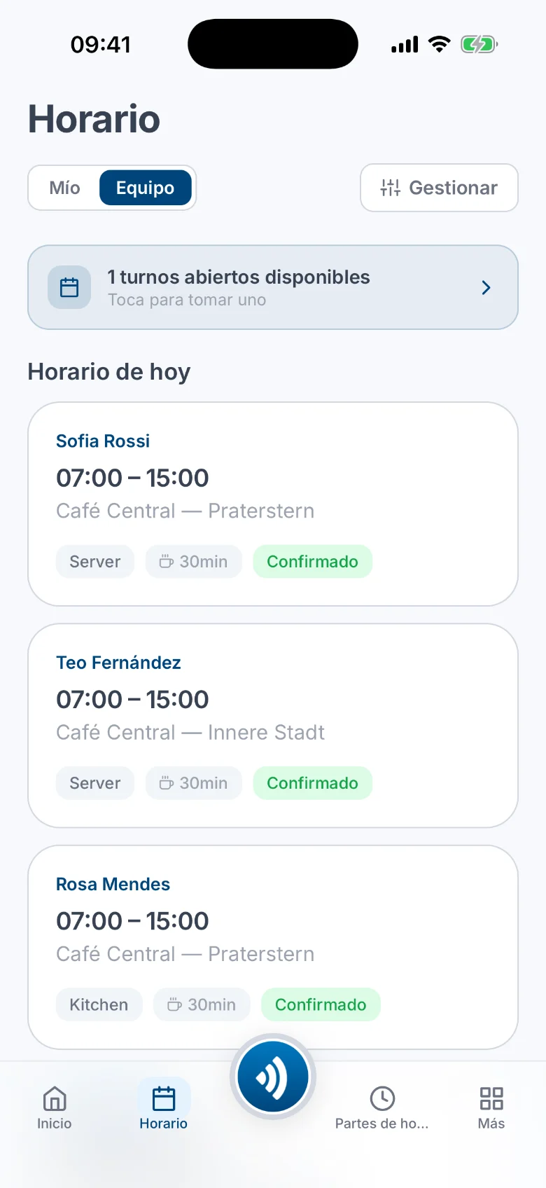 El horario del equipo móvil de Atteny con los turnos confirmados de hoy en todas las ubicaciones